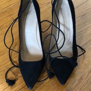 Jcrew black suede wrap around pumps size 10